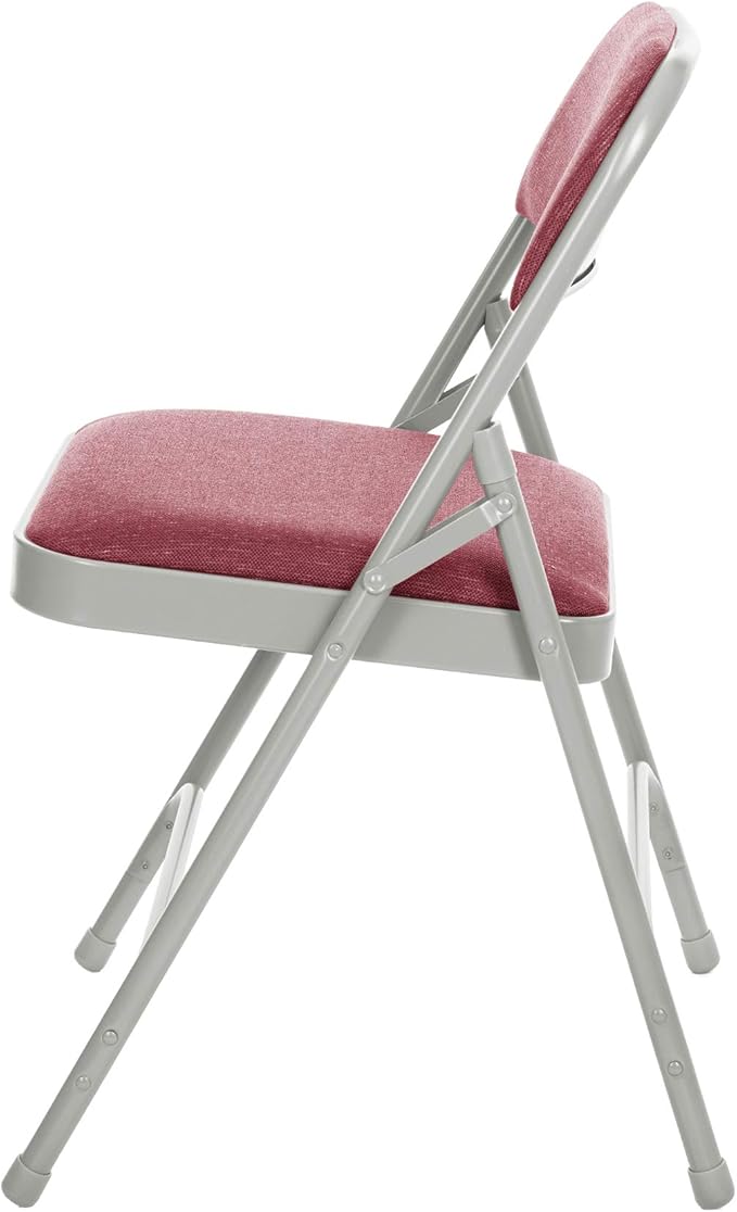 OEF Furnishings OEF2200 Series Heavy-Duty Premium Fabric Padded Upholstery Double-Hinged Folding Chairs (4-Pack, Crimson Red/Gray)