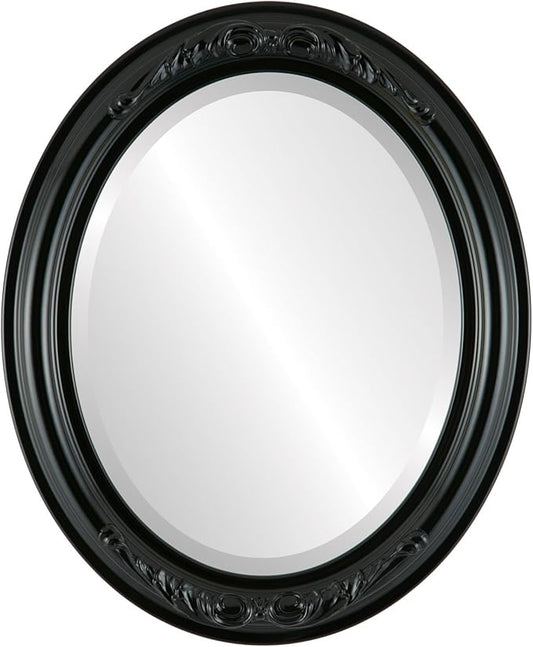 OVALCREST Oval Beveled Wall Mirror for Home Decor - Florence Style - Gloss Black - 32" x 26"