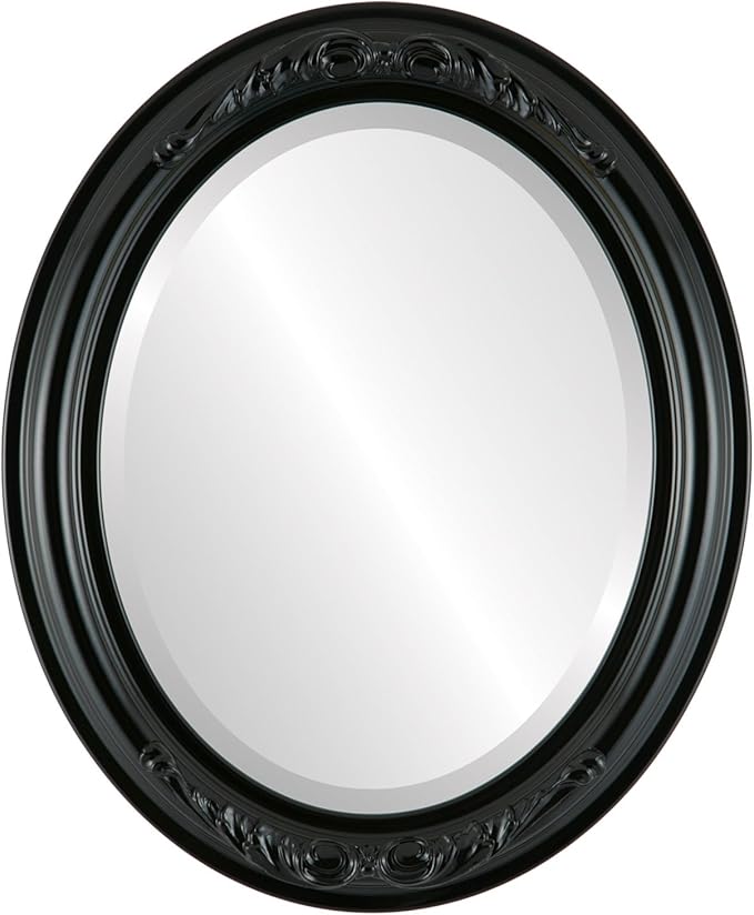 OVALCREST Oval Beveled Wall Mirror for Home Decor - Florence Style - Gloss Black - 24" x 20"