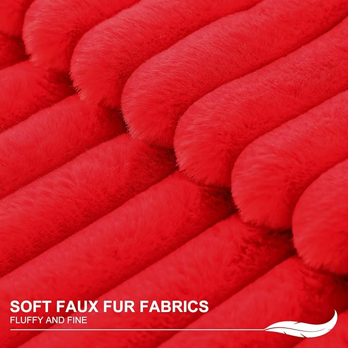 Pallene Faux Fur Plush Lumbar Christmas Throw Pillow Covers 12x20 Set of 2, Luxury Soft Fluffy Striped Decorative Pillow Covers for Sofa, Couch, Living Room, Red