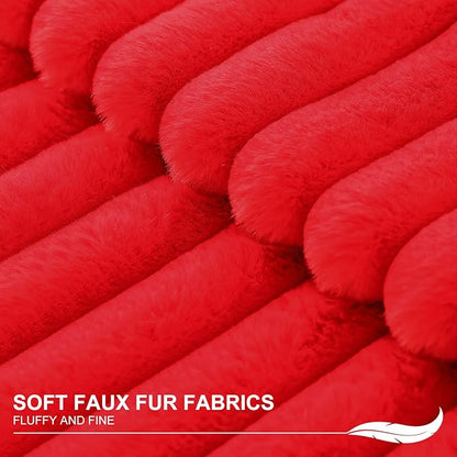 Pallene Faux Fur Plush Christmas Throw Pillow Covers 18x18 Set of 2, Luxury Soft Fluffy Striped Decorative Pillow Covers for Sofa, Couch, Living Room, Red