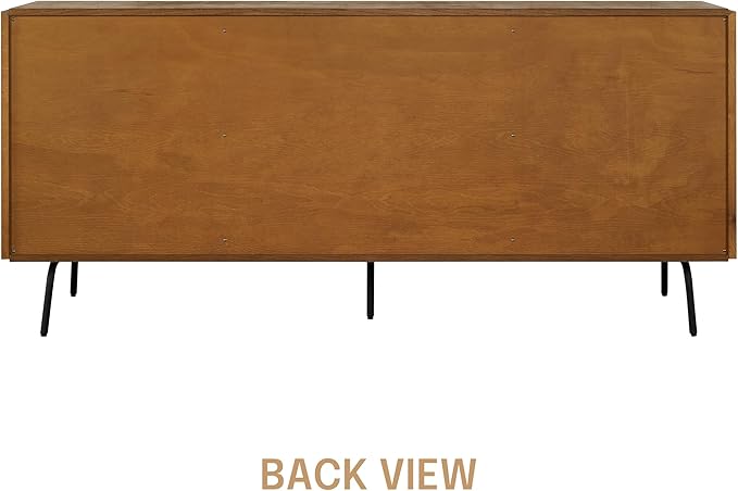 NTC MOSSIC Modern Sideboard with 4 Doors, Natural Rattan Storage Cabinet, Buffet with Metal Legs, Boho Accent Cabinet for Living Room, and Entryway, Effortless Assembly - Rustic Oak