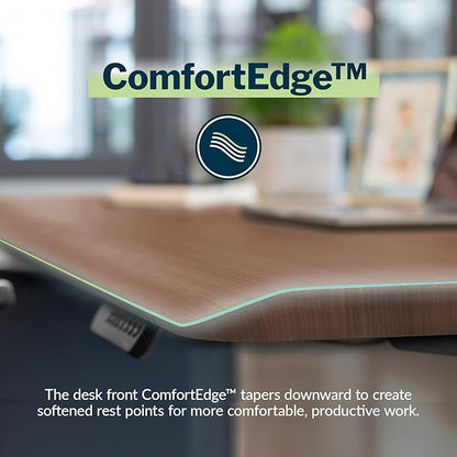 Vari ComfortEdge Electric Height Adjustable Standing Desk - 40x26 Varidesk Sit-Stand Desk for Home Office, Sloped Ergonomic Front Edge, Stable Legs, Easy Assembly, 2 Boxes - Walnut Top/White Legs