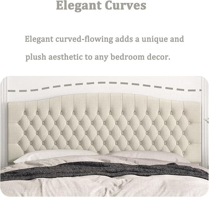 King Headboard Only, Upholstered Headboard King Size for Adjustable Bed Linen Tufted Wall Mounted Head Board with Solid Wood Legs, Ivory