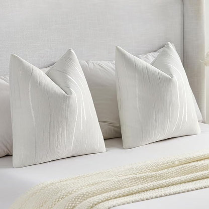 FUTEI White Chenille Decorative Throw Pillow Covers 24x24 Inch Set of 2,Soft Embossed Striped Textured European Cushion Case,Modern Home Decor for Couch Bed Living Room