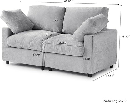 WJShome Cloud Sectional Couches for Living Room,67" Convertible Love Seat, 2 Seater Modular Sectional Sofa,Deep Seater Furniture Sets,Gray