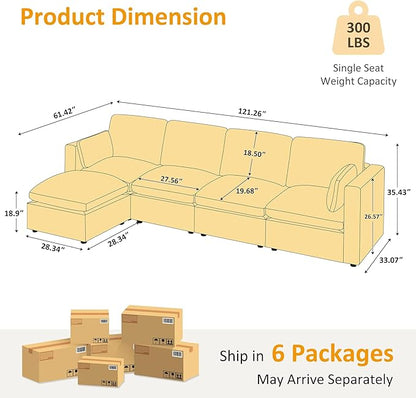 VANOMi Modular Sectional Sofa, Convertible Couch Modular Sofa Without Ottoman, Sectional Sofas for Living Room Small Apartments