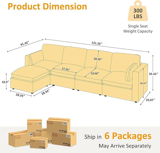 VANOMi Modular Sectional Sofa, Convertible Sofa Couch Modular Sofa with Ottoman, Sectional Sofas for Living Room Small Apartments