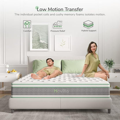 Novilla King Mattress 12 Inch Hybrid Mattress in a Box, Innerspring Mattresses with Gel Memory Foam for a Cool Sleep, Pressure Relief, Medium Firm with Pillow Top, Groove