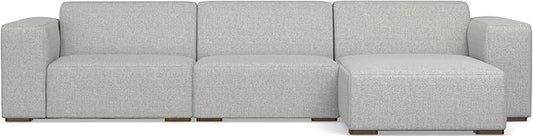 SIMPLIHOME Rex Right-Facing Modular Sectional Sofa in 100% Recycled Polyester Tightly Woven Performance Fabric, Pale Grey, 102-inches Wide, 4-Seater L-Shaped Couch with Right Chaise for Living Room