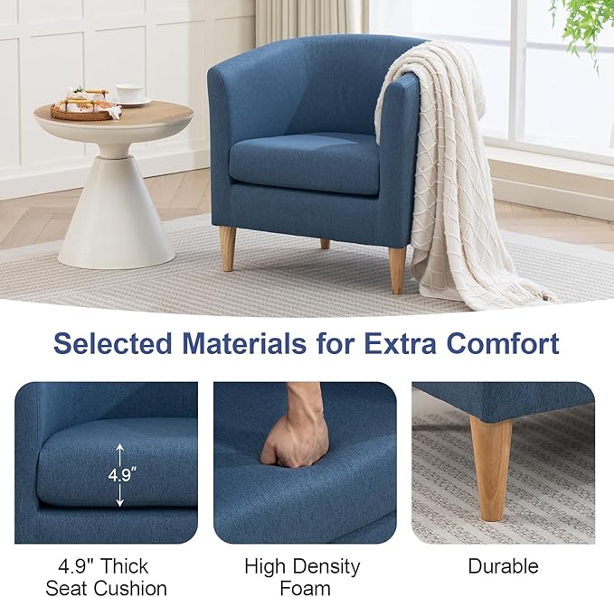 Accent Barrel Chairs Set of 2, Modern Comfy Living Room Chairs with Armrest Small Reading Chair with Cozy Soft Padded for Bedroom Reception Room Cafe, Blue