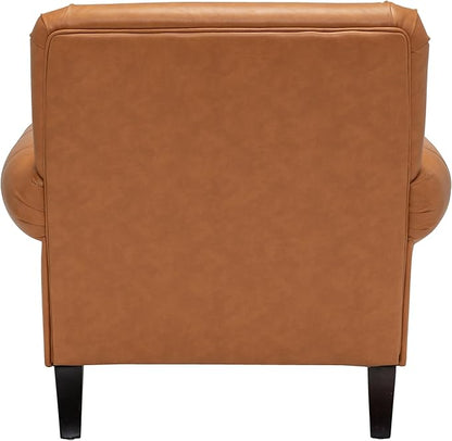 Accent Chair,22.4" Seat Depth Living Room Chair,36.6W*34.3D*34.6H Armchair with Roll Arms and Wood Legs,Set of 2,Faux Leather in Brown