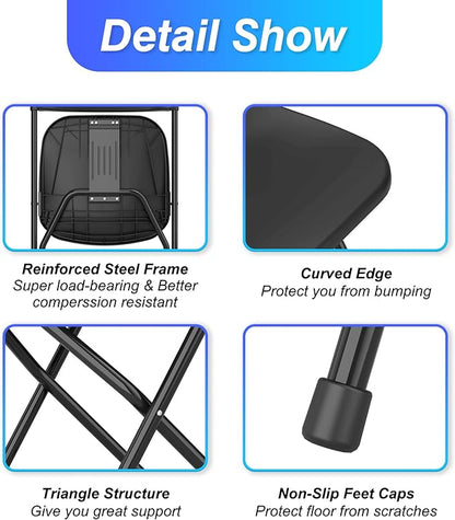 Allpop 6 Pack Plastic Folding Chair, 300lb Capacity, Portable Commercial Chair with Steel Frame for Home Office Wedding Party Indoor Outdoor Events, Stackable, Black