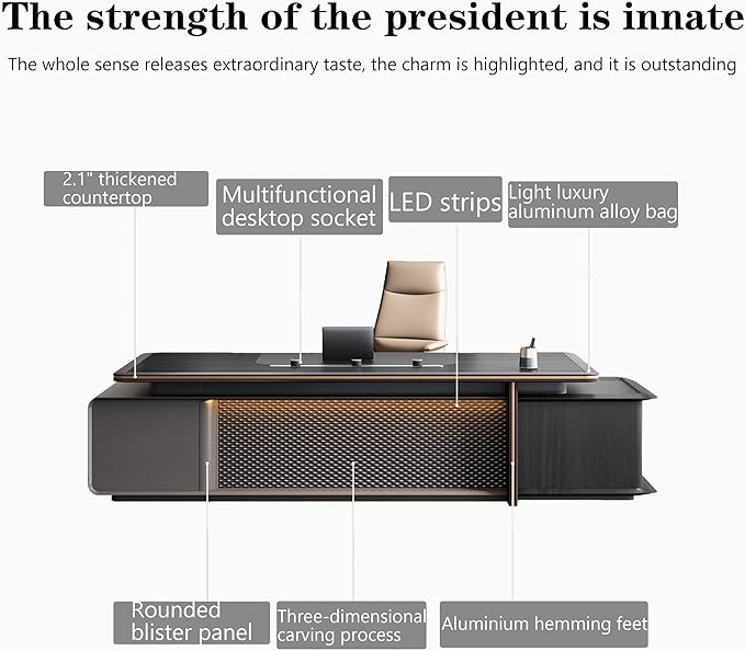 Modern Executive Desk, 78.7 inch L Shaped Desk with Storage, L Shape Corner Desk Drawers and Lockable Storage No Installation Required Without Display Racks and Bookshelves