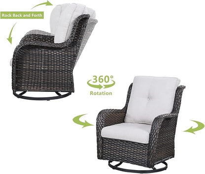 HUMMUH 8 Piece Patio Furniture PE Wikcer Outdoor Furniture Set with Sectional Sofa Swivel Patio Chairs Ottomans and Glass Coffee Table for Yard,Garden,Lawn