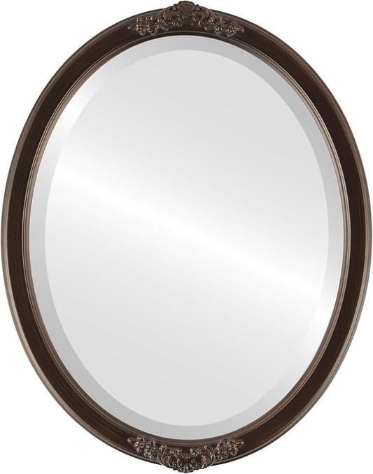 OVALCREST Oval Beveled Wall Mirror for Home Decor - Athena Style - Rubbed Bronze - 21" x 17" Outside Dimensions