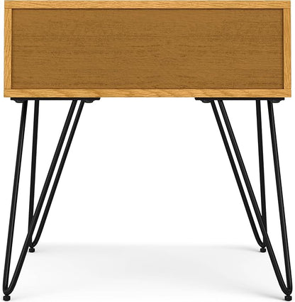 SIMPLIHOME Hunter Industrial 22 inch Wide Metal End Table in Oak Veneer for The Living Room and Bedroom