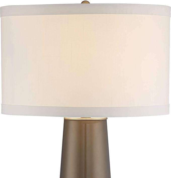 Possini Euro Design Karen Modern Table Lamp 36" Tall Dark Gold Tapered Glass Column Off White Fabric Drum Shade Decor for Living Room Bedroom House Bedside Nightstand Home Office Entryway Family