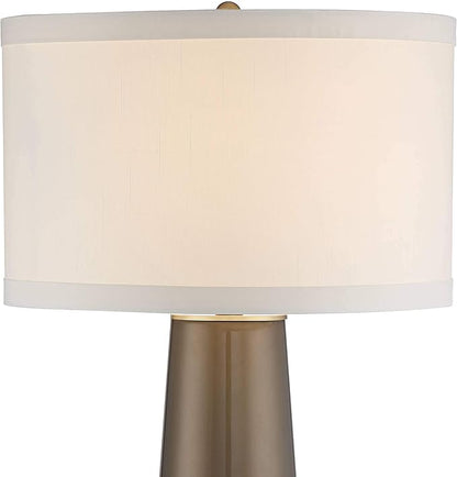 Possini Euro Design Karen Modern 3-Way Table Lamp 36" Tall with Dimmer Dark Gold Glass Column Off White Fabric Drum Shade for Bedroom Living Room House Bedside Nightstand Home Office Entryway Family