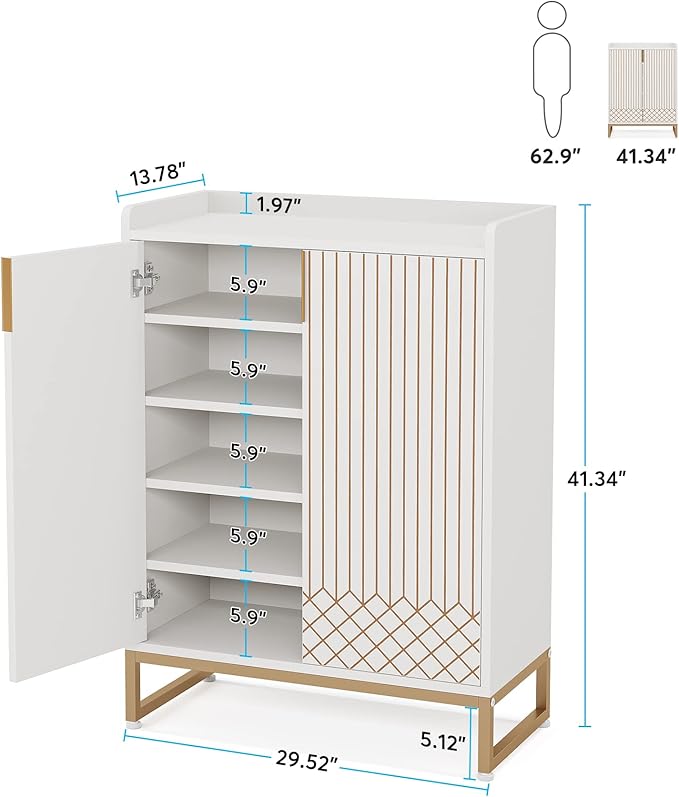 LITTLE TREE Modern White Shoe Cabinet with Doors for Up to 25 Pairs, 5-Tier Wood Shoes Rack Organizer for Entryway Bedroom Hallway Living Room