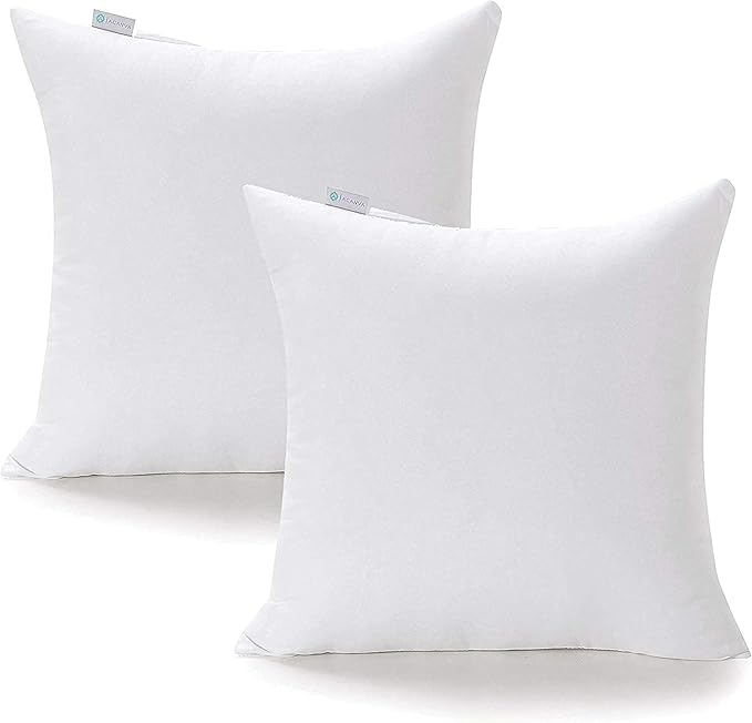 Acanva 16x16 Throw Pillow Inserts Set of 2, Premium Polyester Fiber Fill Square Sham Stuffer Cushion for Sofa, Bed, Couch and Chair, Machine Washable, White