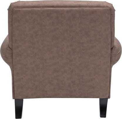 Accent Chair,22.4" Seat Depth Armchair with Roll Arms,36.6W*34.3D*34.6H Living Room Chair,Wood Legs,Set of 2,Faux Leather in Taupe