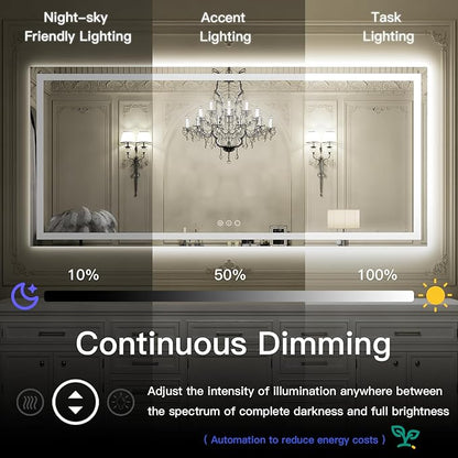 ISKM 48'' x 30'' LED Mirror for Bathroom Lighted Vanity Mirror for Wall Front Lights + Backlit LED Bathroom Mirror Anti-Fog Tempered Glass ETL Listed