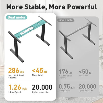 3 Stages Dual Motor Electric Standing Desk with One Piece Desktop, 48 x 24 Inch Adjustable Height Sit to Stand Up Desk for Home Office, Work & Study, White Frame & Brown Desktop (2 Packages)