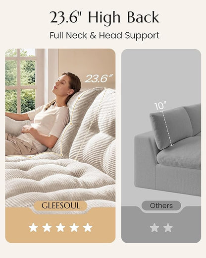 High Back Boneless Couch, Oversized U Shaped Cloud Couch with Versatile 2-Pack Pillow Blankets, Corduroy Modular Sectional Sofa with Ottoman, No Assemble Sectional Couches for Living Room