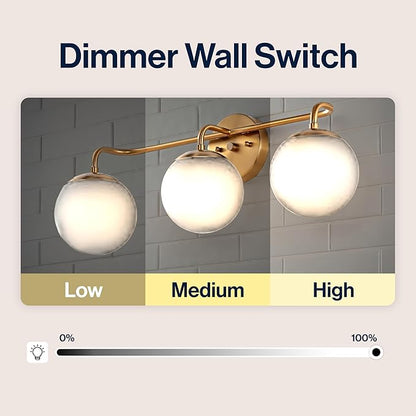 JONATHAN Y JYL3536A Louis Parisian Globe 25" 3-Light Metal/Frosted Glass Modern Contemporary LED Vanity Midcentury Glam 2700K LED 4W Bulbs Entryway Lobby Kitchen Bathroom Bedroom Hallway, Brass Gold