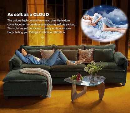ELUCHANG 116" U Shaped Modular Sectional Cloud Couch with Pillow, Deep Seat Sofa Couches for Living Room, 5-Seat Modern Sofa with Movable Ottoman, Chenille Olive Green