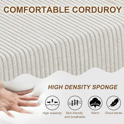 JSLOVE Modular L-Shape Sectional Sofa with Chaise, 3 Seat Movable Boneless Cloud Couch in One Box, Sofa Couch Bed with Ultra-Soft Corduroy Fabric, No Assembly Required for Living Room, Bedroom(Beige)