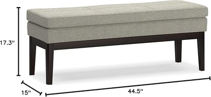 SIMPLIHOME Carlson 45-inch Wide Linen-Look Fabric Ottoman Bench in Greige with Solid Wood Frame for Living Room, Entryway, or Bedroom