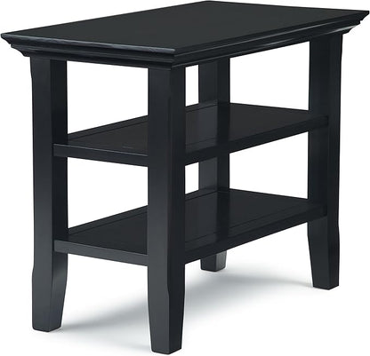 SIMPLIHOME Acadian 14-inch Wide Solid Wood Narrow End Table in Black, Transitional-Style Side Table for Living Room, Bedroom, or Family Room with 2 Open Shelves