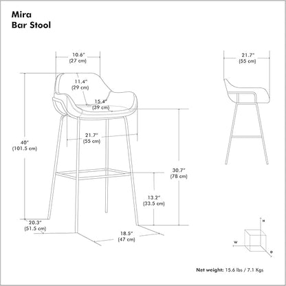 SIMPLIHOME Mira Bar Stools (Set of 2) - 30 inch Seat Height Upholstered Metal Bar Chairs in Distressed Tan Vegan Faux Leather, Contemporary Seating for Kitchen with Curved Cushioned Seat and Armrests