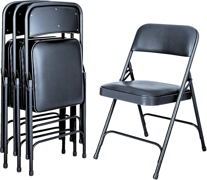 OEF Furnishings OEF1200 Series Premium Heavy Duty Vinyl Padded Folding Chairs, Commercial Grade 500 lb Capacity (4-Pack, Midnight Blue)