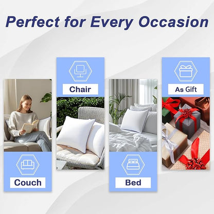 18x18 Pillow Inserts Set of 2, Hypoallergenic Soft Machine Washable Fluffy Virgin Polyester Premium Throw Pillow Stuffer, Decorative Cushion for Bed, Couch, Sofa - White