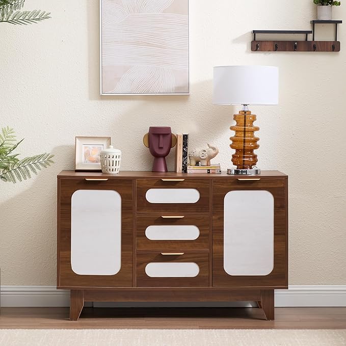 CANMOV Buffet Cabinet with Storage, 47" Sideboard Cabinet with 3 Drawers & 2 Doors, Modern Wood Coffee Bar Sideboard for Kitchen, Dining&LivingRoom, Walnut (Walnut)