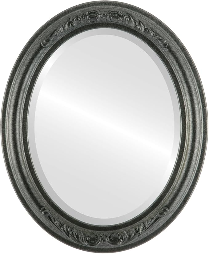 OVALCREST Oval Beveled Wall Mirror for Home Decor - Florence Style - Black Silver - 44" x 34"