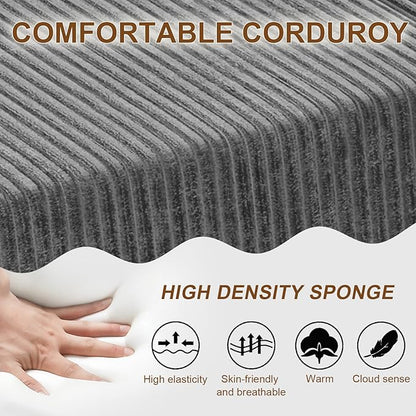 JSLOVE Modular L-Shape Sectional Sofa with Chaise, 3 Seat Movable Boneless Cloud Couch in One Box, Sofa Couch Bed with Ultra-Soft Corduroy Fabric, No Assembly Required for Living Room, Bedroom(Grey)