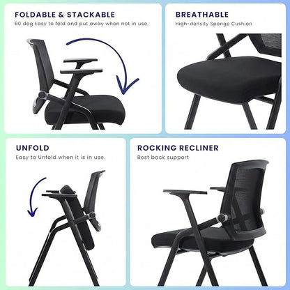 12 Pack Stackable Conference Room Chairs with Paddle Folding Office Chair Foldable Desk Chair Mesh Back and Arms for Conference Meeting Guest Reception Home Office Training Room Chair Black