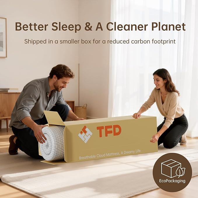 TFD Twin XL Memory Foam Mattress New Version Cool Gel Infused Medium Firm Zoned Pressure Relief for Cooling Sleep Fiberglass Free CertiPUR-US Certified Washable Removable Cover 5 Inch(White)