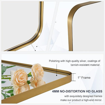 ANDY STAR Gold Bathroom Mirrors for Over Sink, 30x30 InchBrushed Gold Wall Mirror, Rectangular Metal Framed Vanity Mirror -Modern Clean Design with Superior Stainless Steel Frame