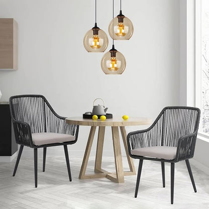 JOIVI Outdoor Patio Dining Chairs Set of 4, Woven Rattan Chairs with Armrest & Cushions Kitchen Wicker Dining Chairs with Iron Frame, Outdoor Seating for Outside, Lawn, Garden, Backyard, Indoor, Black
