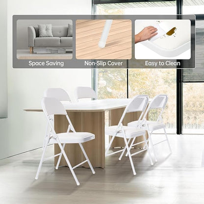 8 Pack Folding Chairs with Padded Seats, Padded Folding Chair with Steel Frame for Events Home Office, Pu Leather Folding Chair White