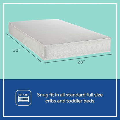 Sealy Baby Cozy Cool Hybrid Breathable Crib Mattress, GREENGUARD GOLD Certified, Made in USA, Cooling Foam, 2 Stage, Toddler Bed Fit, 204 Coils & Cotton Cover, Safety & Quality Tested, 52x28"