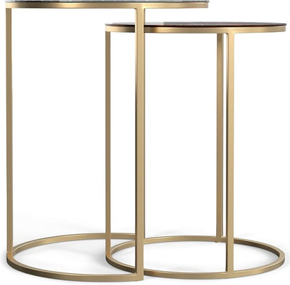 SIMPLIHOME Drake Contemporary 18 inch Wide Metal Nesting table in Antique Nickel, Antique Copper, Fully Assembled for the Living Room and Bedroom