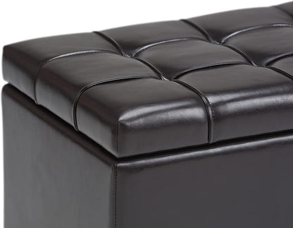 SIMPLIHOME Sienna 33 inch Wide Transitional Rectangle Storage Ottoman Bench in Tanners Brown Vegan Faux Leather, Assembled, For the Living Room, Entryway and Family Room