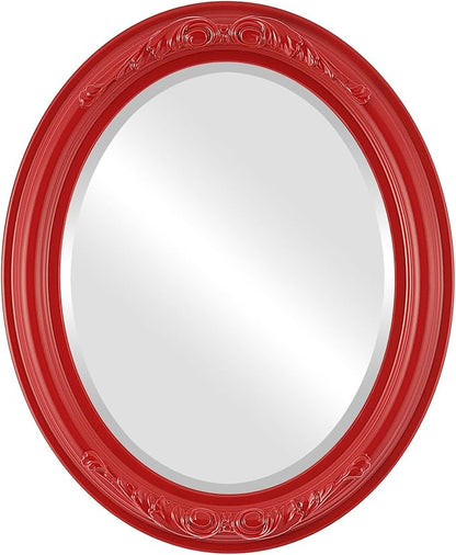 OVALCREST Oval Beveled Wall Mirror for Home Decor - Florence Style - Holiday Red - 32" x 26"