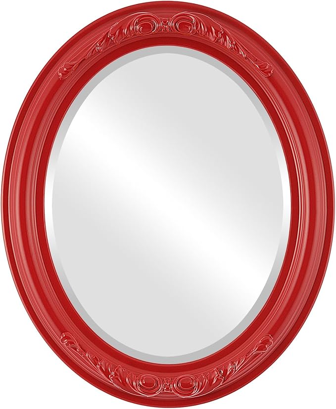 OVALCREST Oval Beveled Wall Mirror for Home Decor - Florence Style - Holiday Red - 44" x 34"